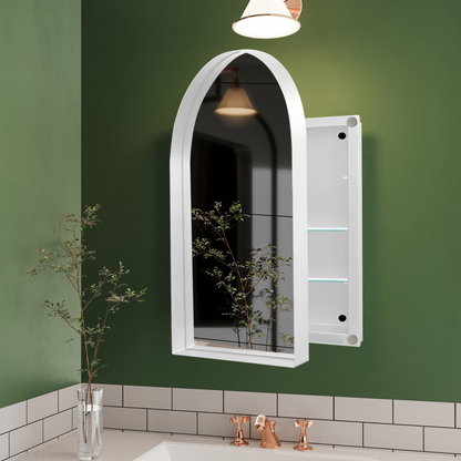 Start2Finish 24x36 inch arched recessed medicine cabinet with metal frame, wall mirror, and built-in shelves for bathroom storage