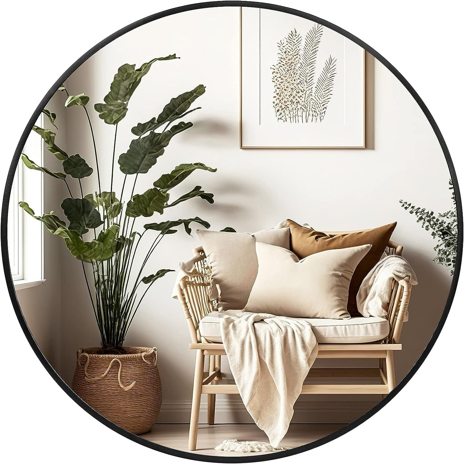 Start2Finish 36-inch round metal-framed bathroom mirror, wall-mounted vanity mirror for modern bathroom decor.