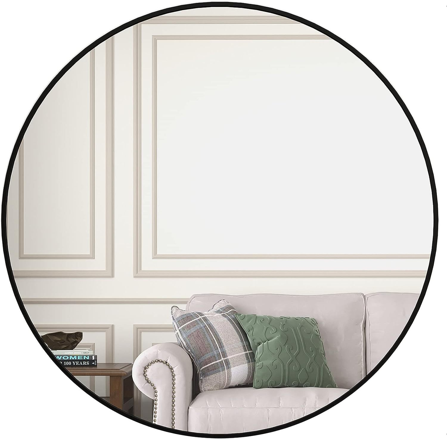 Start2Finish 36-inch round bathroom mirror with metal frame, wall-mounted vanity mirror for bathroom wall decor.