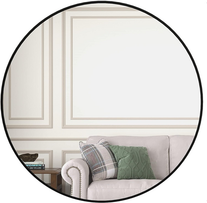 Start2Finish 36-inch round bathroom mirror with metal frame, wall-mounted vanity mirror for bathroom wall decor.