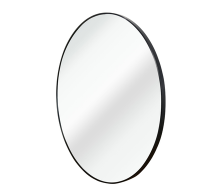 Start2Finish 36-inch metal framed round bathroom mirror mounted on wall for vanity or bathroom decor.