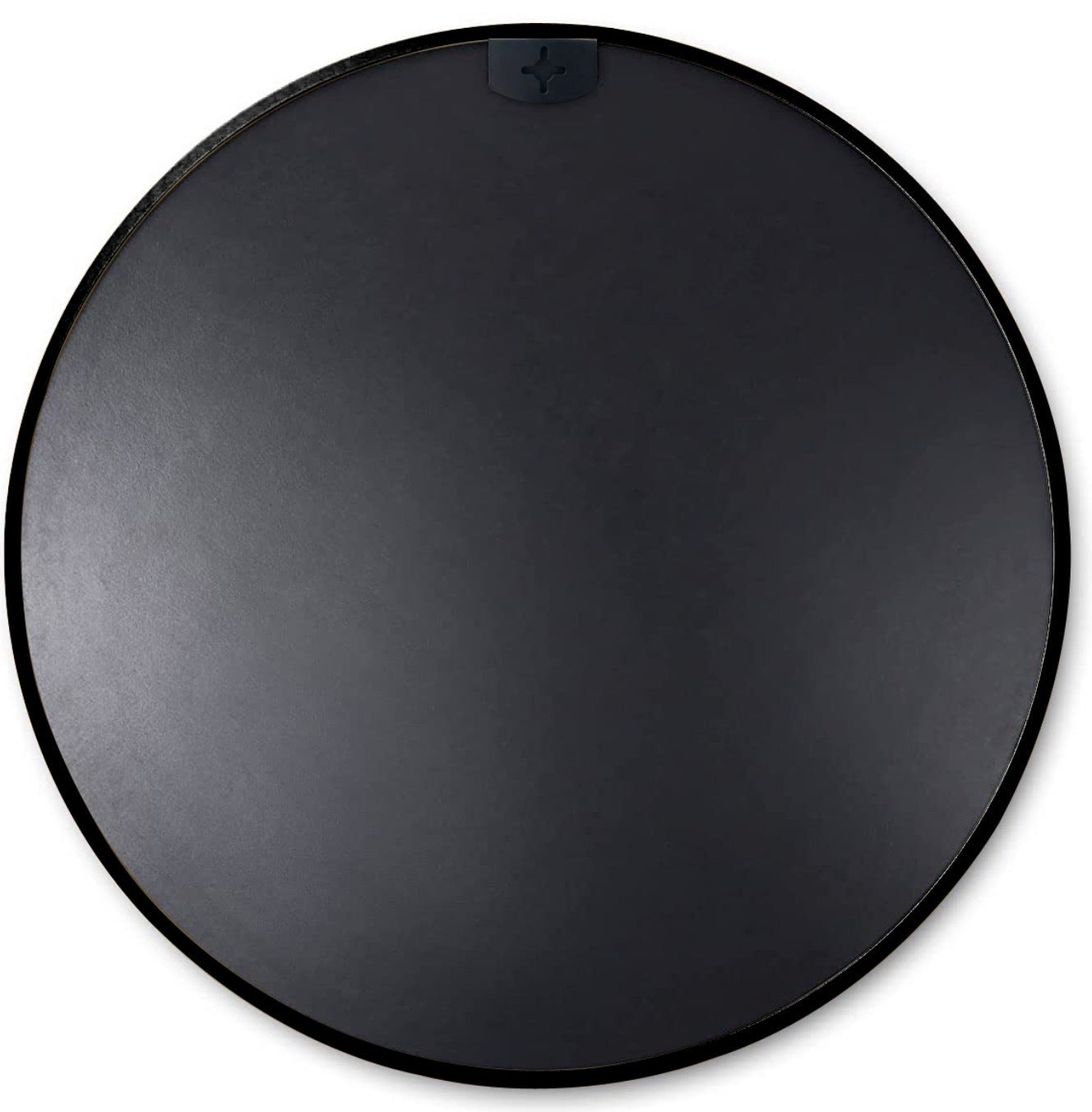 Round 36-inch metal framed wall-mounted bathroom mirror with sleek design and sturdy mounting hardware.
