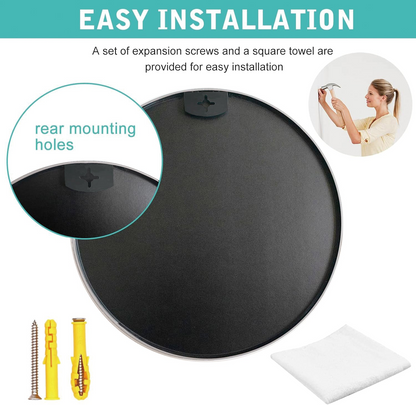 Start2Finish 36-inch round metal framed wall-mounted bathroom mirror with sleek design and sturdy wall mounting for vanity use.