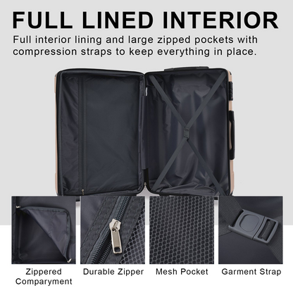Durable beige hardshell checked luggage by Start2Finish with double wheels, expandable design, and lightweight ABS material.