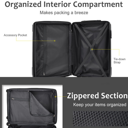 Start2Finish hardshell checked luggage with lightweight durable ABS, double wheels, and expandable design for travel accessories.