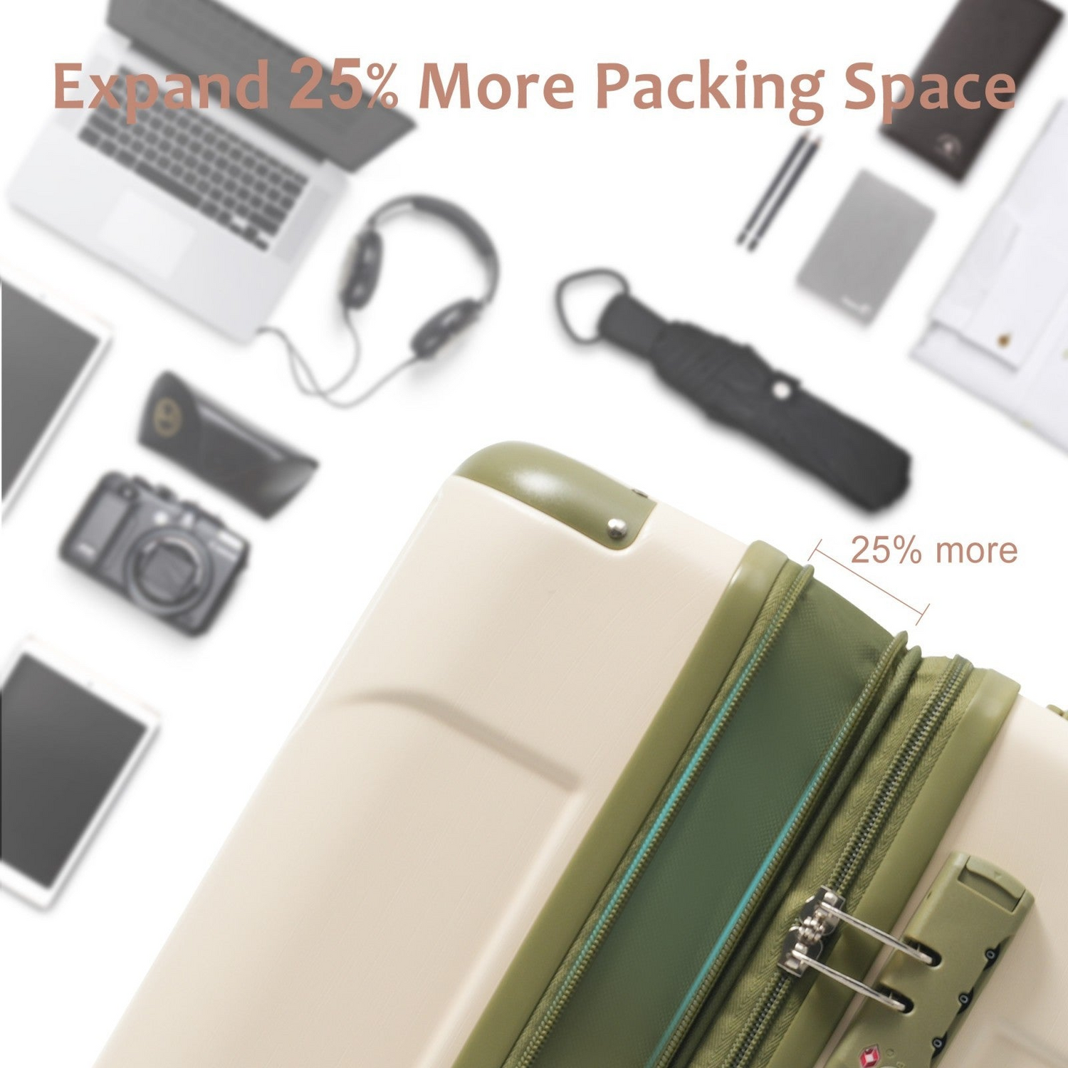 Lightweight durable ABS checked luggage with double wheels and expandable design by Start2Finish, ideal for travel accessories.