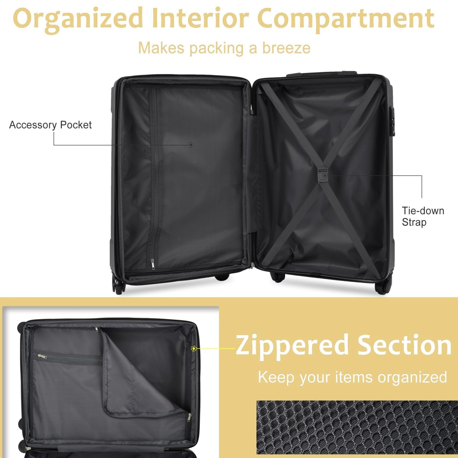 Start2Finish lightweight hardshell checked luggage with durable ABS shell, double wheels, and expandable design.