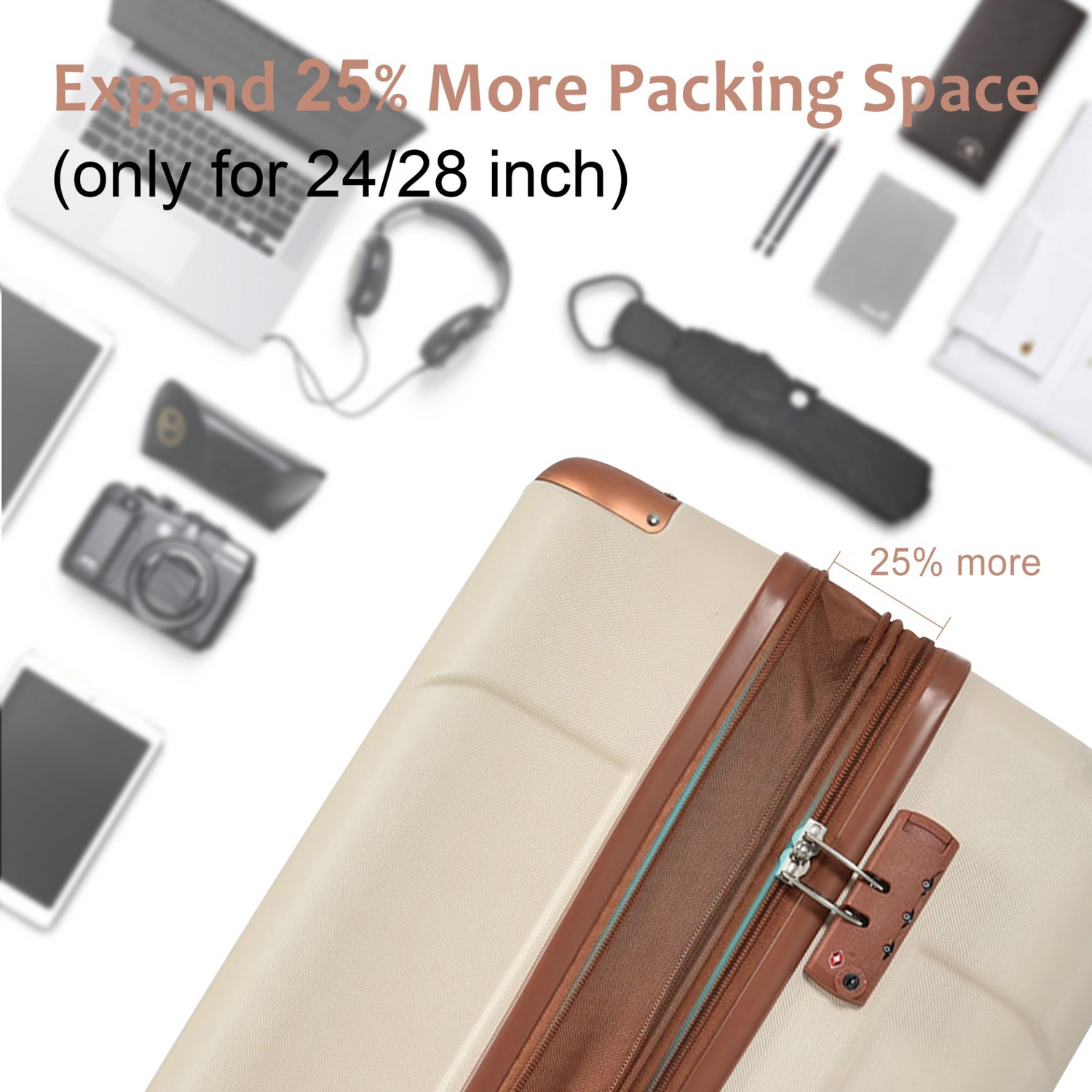 Start2Finish hardshell lightweight durable ABS checked luggage with double wheels and expandable design for travel.