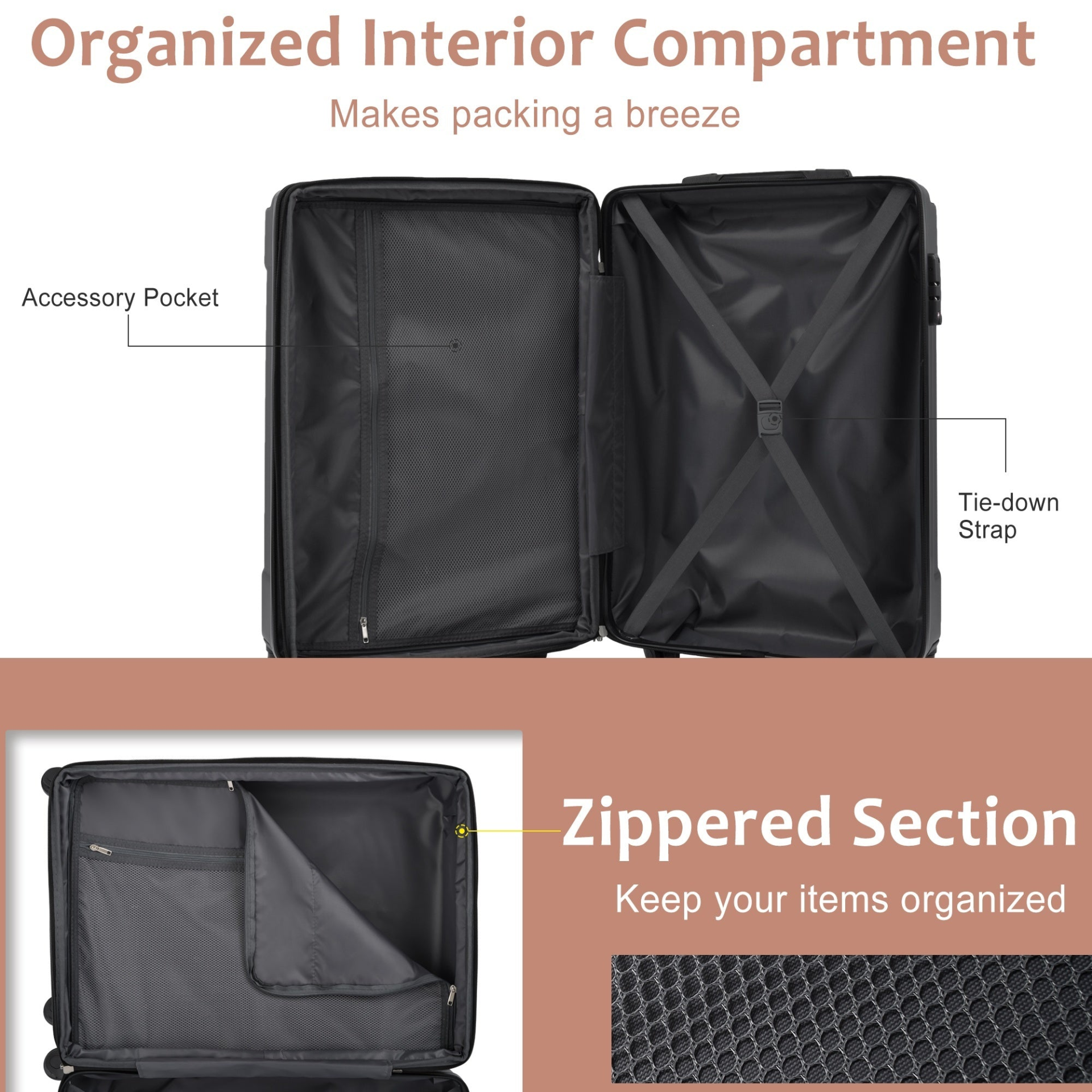 Start2Finish hardshell lightweight durable ABS checked luggage with double wheels and expandable design, shown in image.
