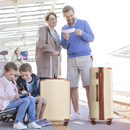 Start2Finish durable lightweight ABS hardshell checked luggage with double wheels and expandable design for travel accessories.