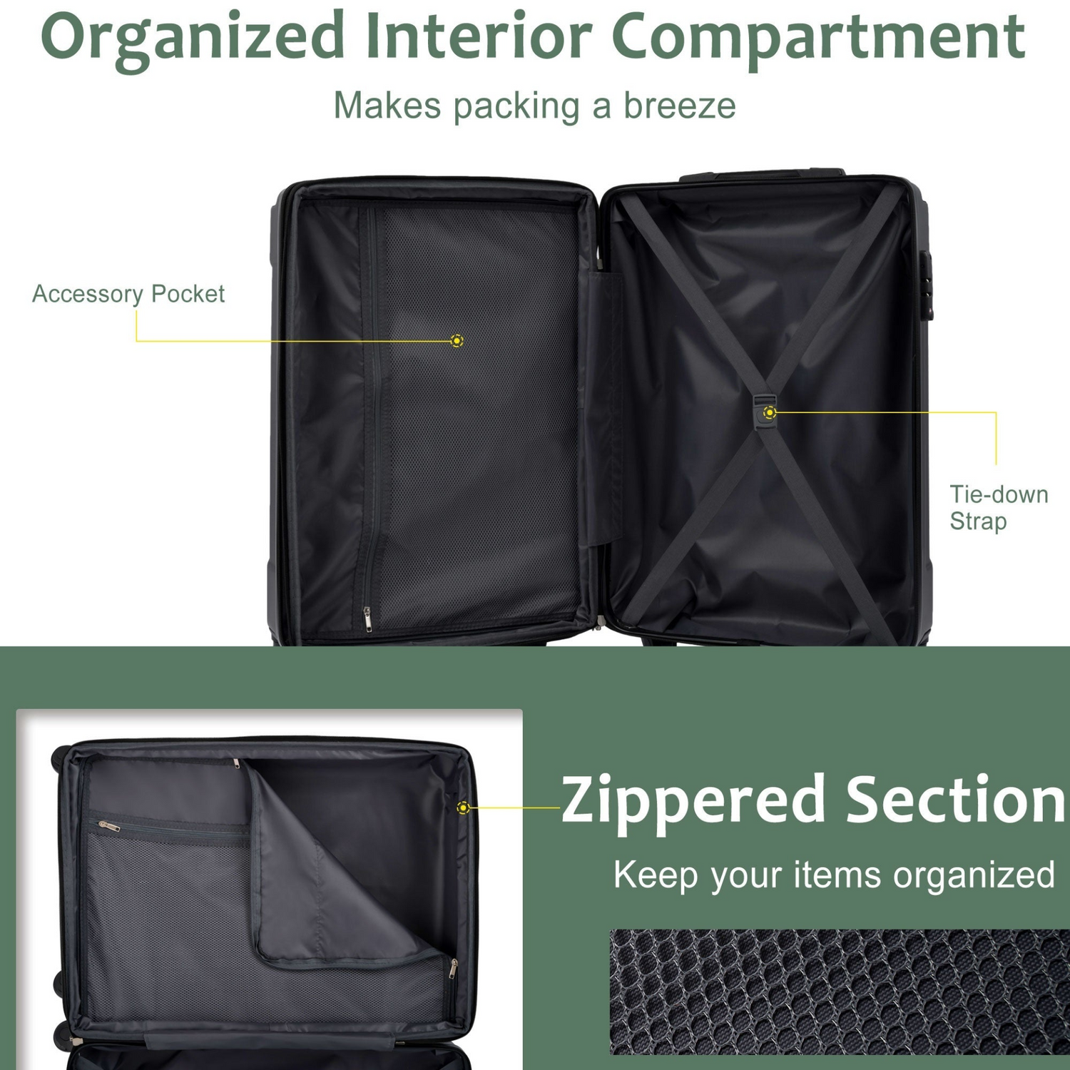 Start2Finish hardshell lightweight durable ABS checked luggage with double wheels and expandable design, shown in image.