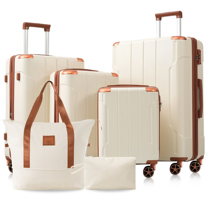 Start2Finish 6-piece hardshell luggage set with expandable suitcases, lightweight design, dual wheels, and TSA locks for travel.