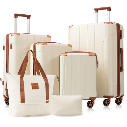 Start2Finish 6-piece hardshell luggage set with lightweight suitcases, dual wheels, expandable design, and TSA locks.