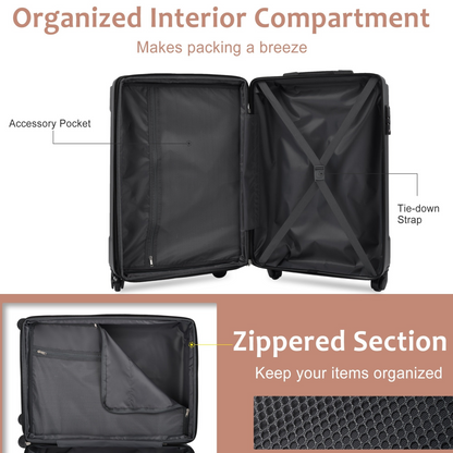 Start2Finish 6-piece hardshell luggage set with lightweight suitcases, expandable design, dual wheels, and TSA locks for travel accessories.