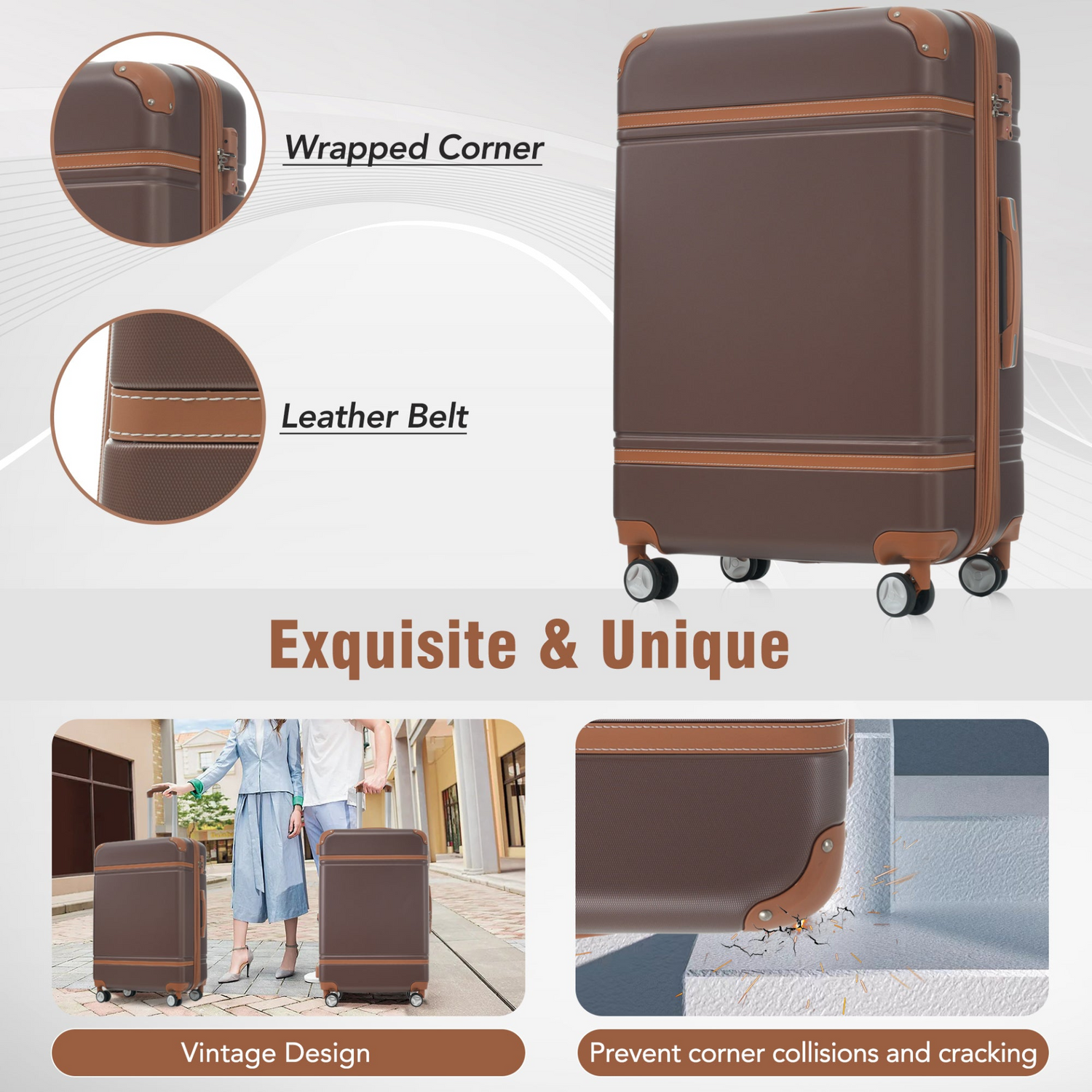 Start2Finish hardshell luggage set with spinner suitcases, cosmetic case, TSA lock, lightweight design for travel accessories.