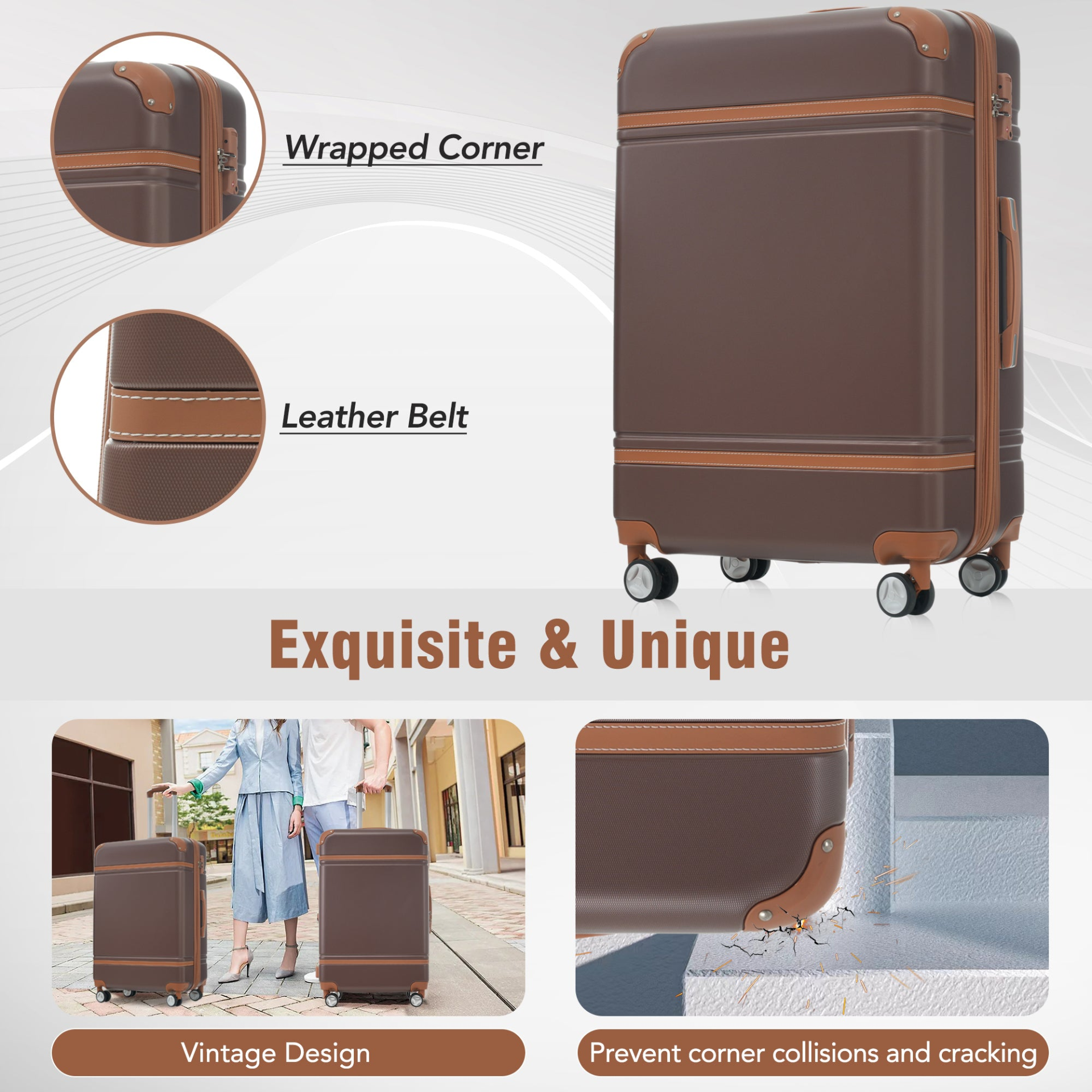 Start2Finish hardshell luggage set with spinner suitcases, cosmetic case, TSA lock, lightweight design for travel accessories.
