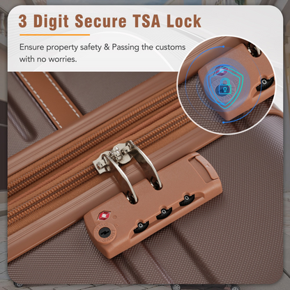 Start2Finish hardshell luggage set with spinner suitcases, cosmetic case, TSA lock, lightweight travel accessories, durable design.