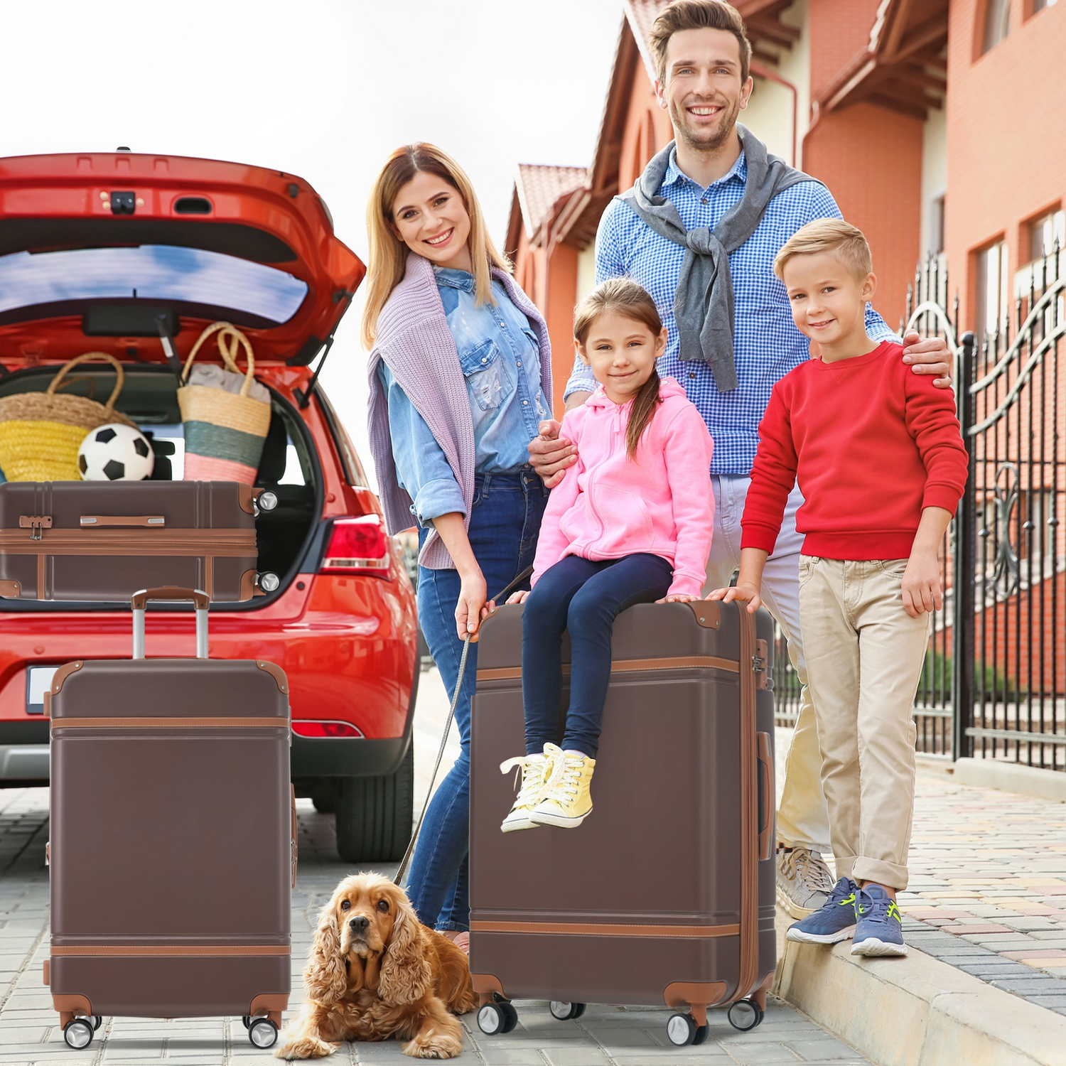 Start2Finish hardshell luggage set with spinner suitcases, cosmetic case, TSA lock, and lightweight design for travel accessories.