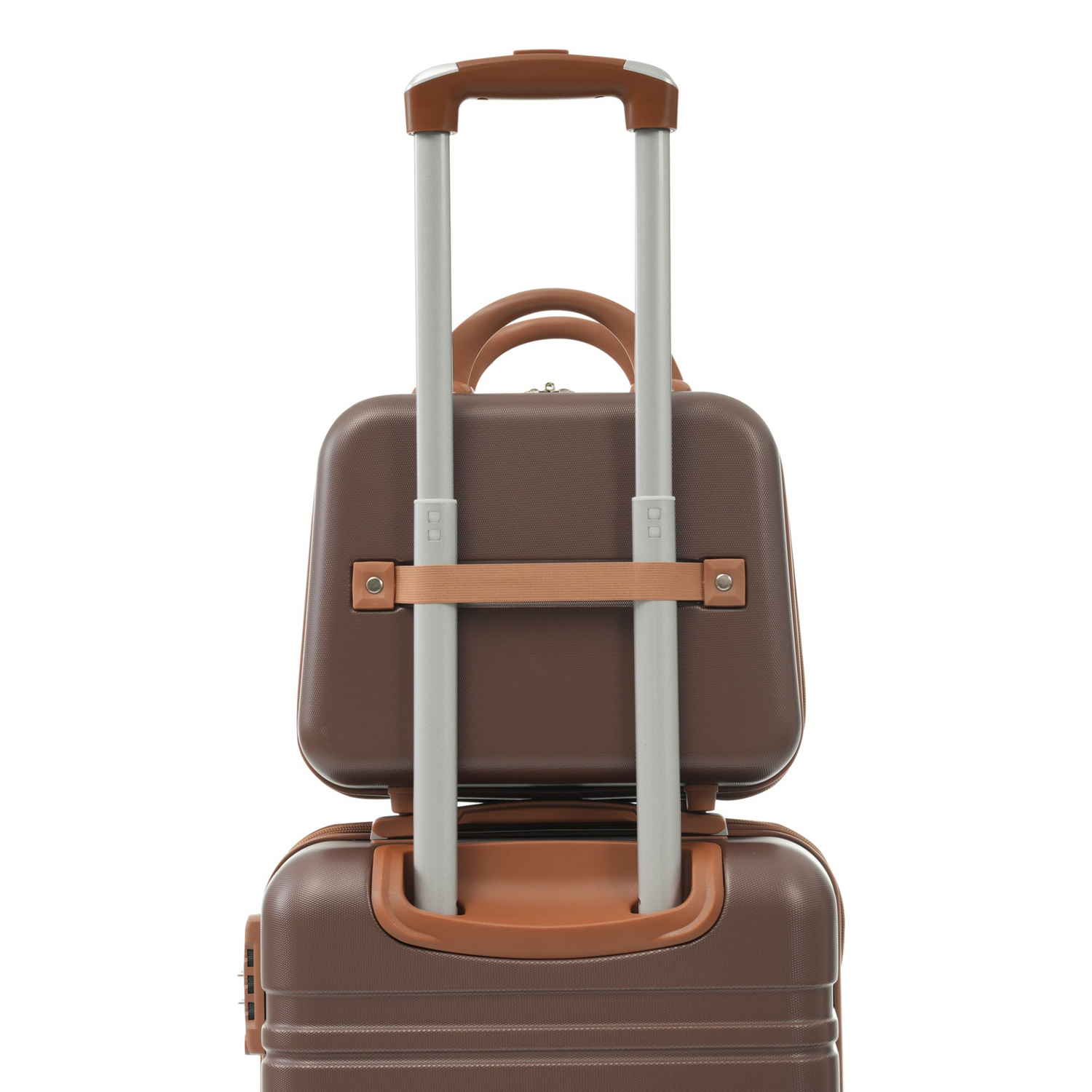 Start2Finish hardshell luggage set with spinner suitcases, cosmetic case, TSA lock, lightweight travel accessories on white background.
