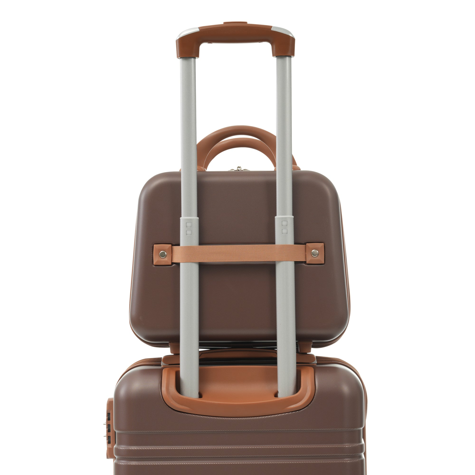 Start2Finish hardshell luggage set with spinner suitcases, cosmetic case, TSA lock, lightweight travel accessories on white background.