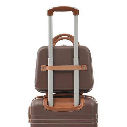 Start2Finish hardshell luggage set with spinner suitcases, cosmetic case, TSA lock, lightweight travel accessories on white background.