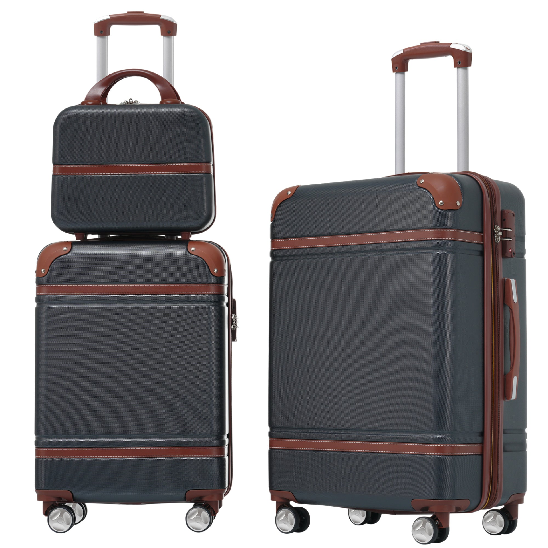 Start2Finish hardshell luggage set with spinner suitcases, cosmetic case, TSA lock, lightweight travel accessories.