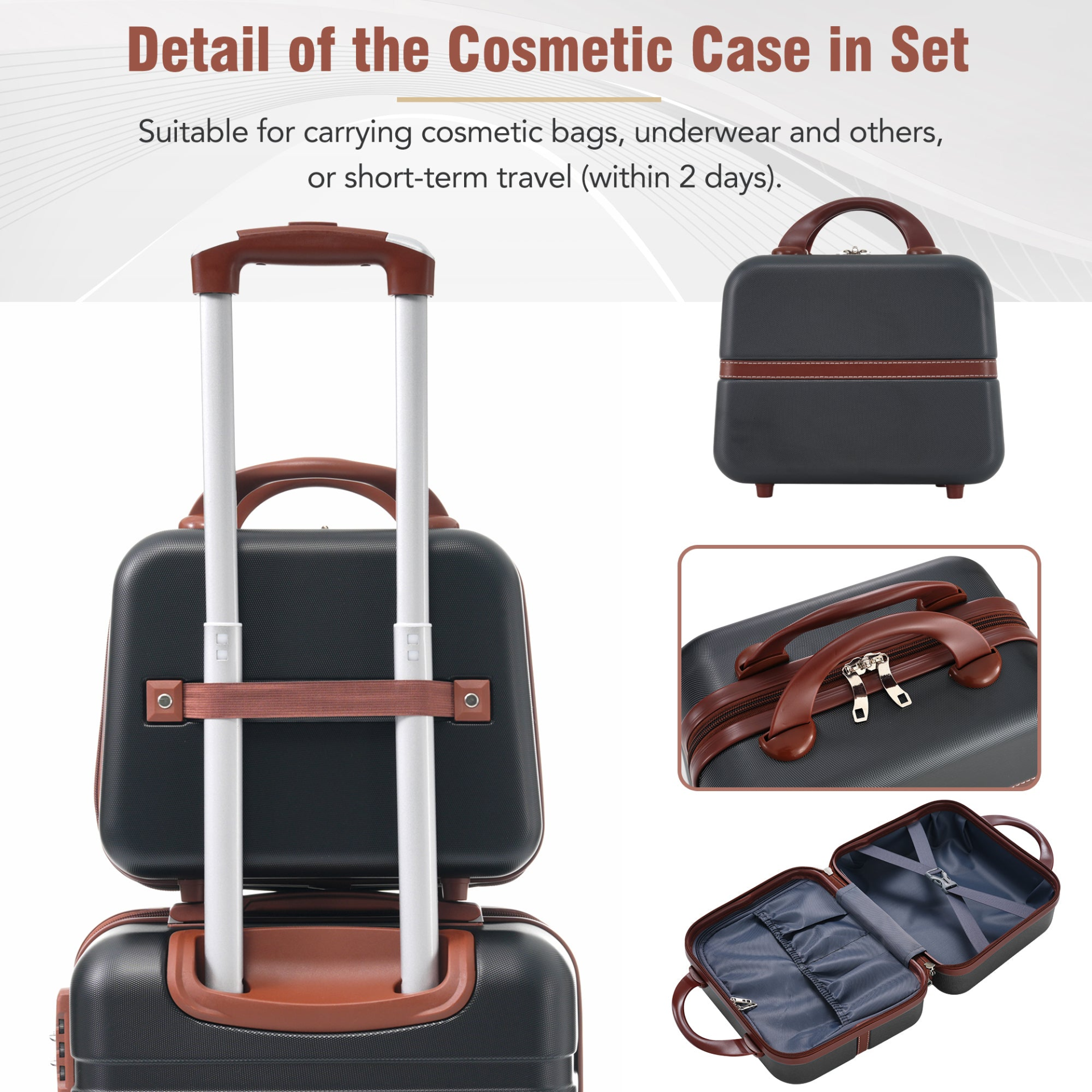 Start2Finish hardshell luggage set with spinner suitcases, cosmetic case, TSA lock, lightweight travel accessories.