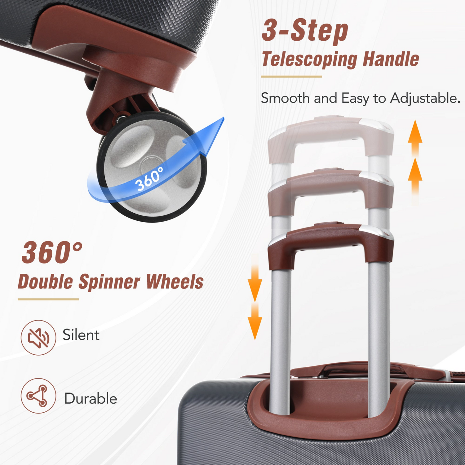 Start2Finish hardshell luggage set with spinner suitcases, cosmetic case, TSA lock, lightweight travel accessories.
