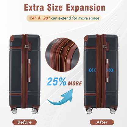 Start2Finish hardshell luggage set with spinner suitcases, cosmetic case, TSA lock, lightweight travel accessories.