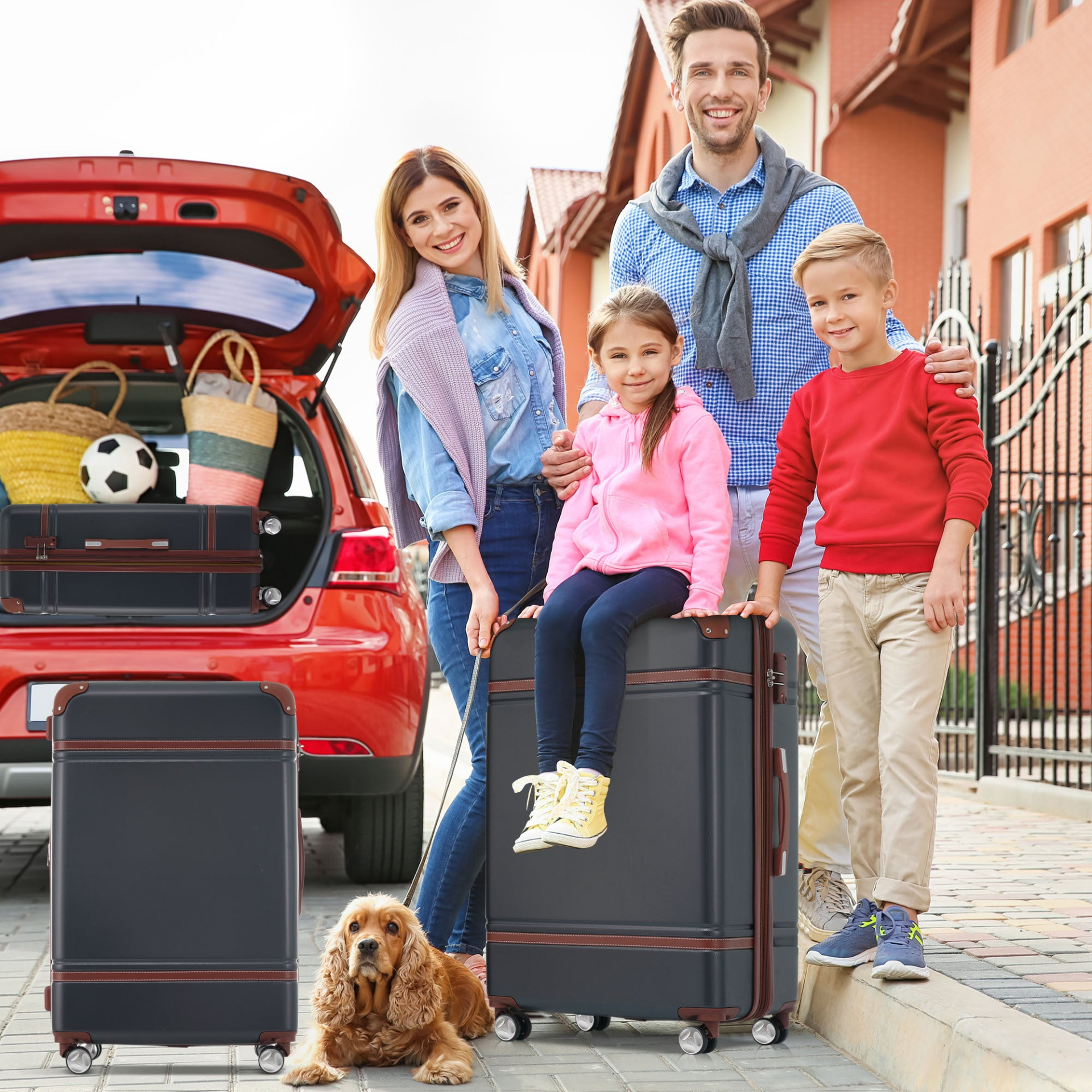 Start2Finish hardshell luggage set with spinner suitcases, cosmetic case, TSA lock, lightweight travel accessories for durability.