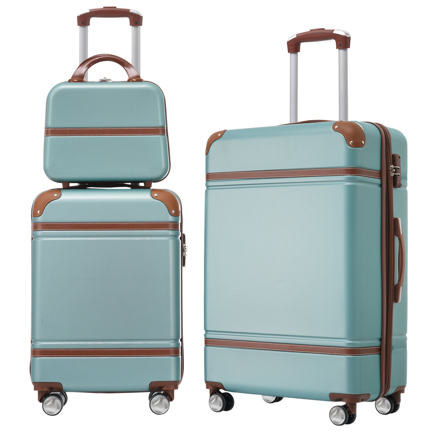 Start2Finish hardshell luggage set with spinner suitcases, cosmetic case, TSA lock, lightweight travel accessories.