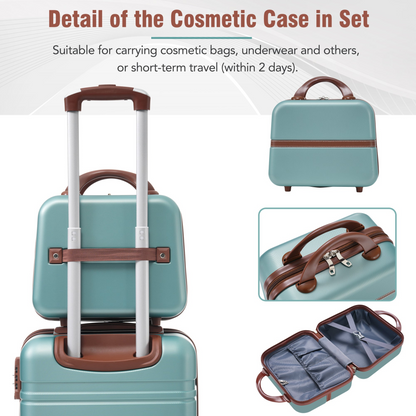 Start2Finish hardshell luggage set with spinner suitcases, cosmetic case, TSA lock, lightweight durable travel accessories.
