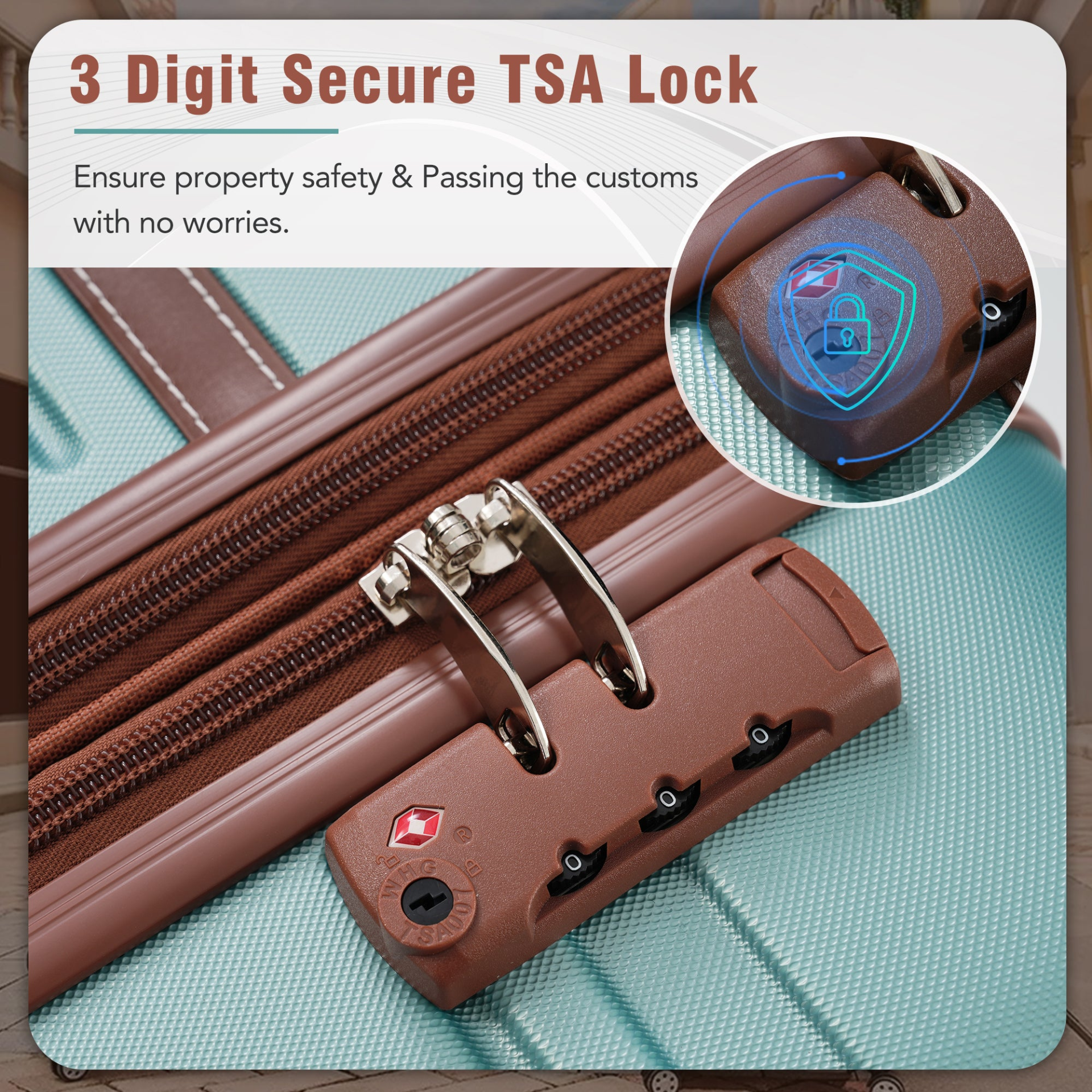 Start2Finish hardshell luggage set with spinner suitcases, cosmetic case, TSA lock, lightweight travel accessories in the image.