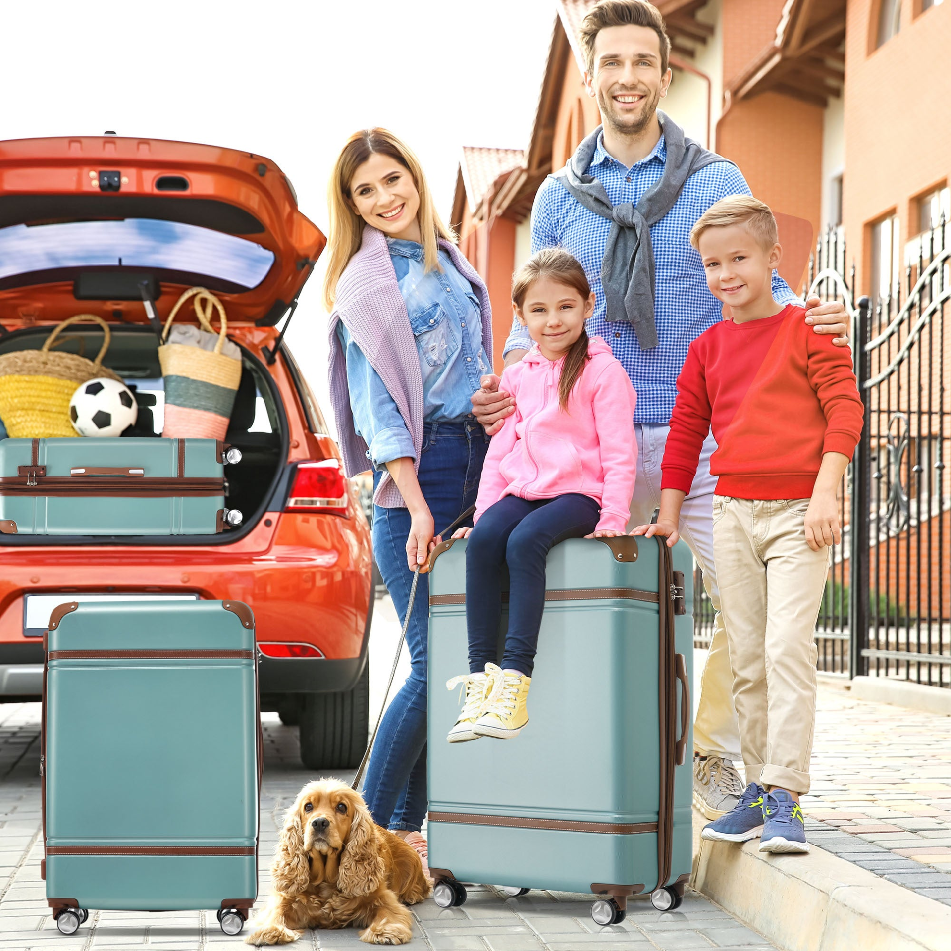 Start2Finish hardshell luggage set with spinner suitcases, cosmetic case, TSA lock, lightweight design for travel accessories.