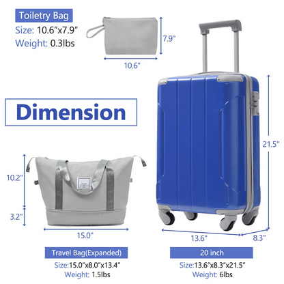 Start2Finish 20-inch carry-on hardshell ABS luggage set with spinner wheels, includes three travel suitcases in black