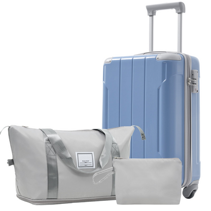 Start2Finish 20-inch carry-on hardshell ABS luggage set with spinner wheels, three-piece travel luggage accessories