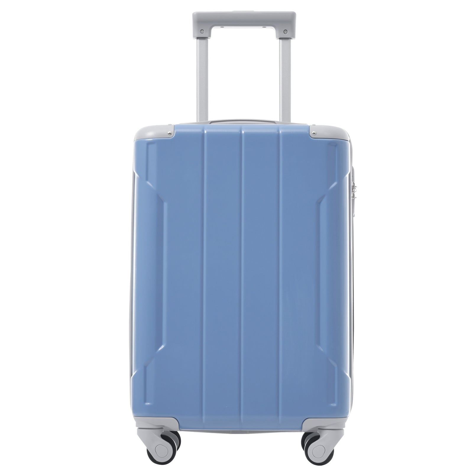 Start2Finish 20-inch carry-on hardshell ABS luggage set with spinner wheels, three-piece travel accessories.