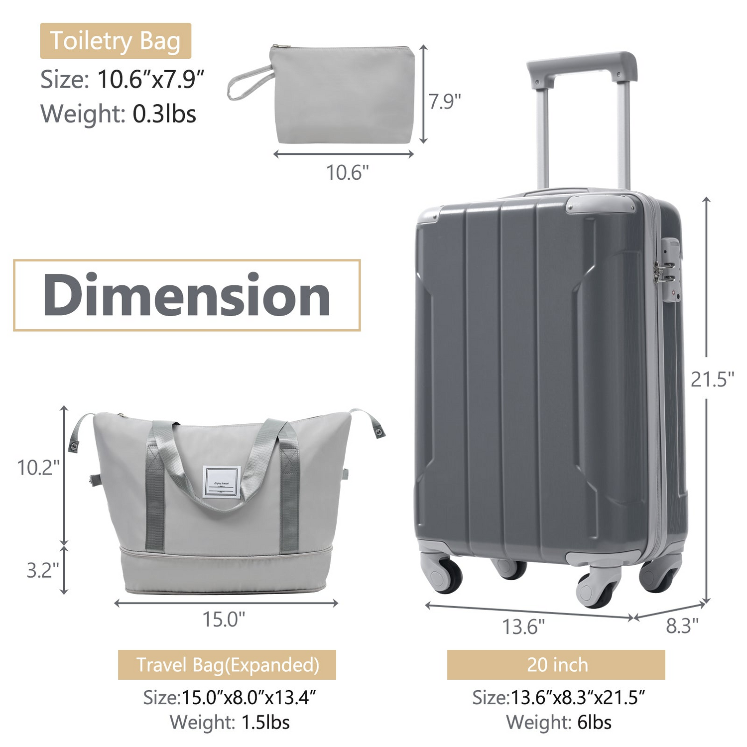 Start2Finish 20-inch carry-on hardshell ABS luggage set with spinner wheels, ideal for travel and durable accessories.
