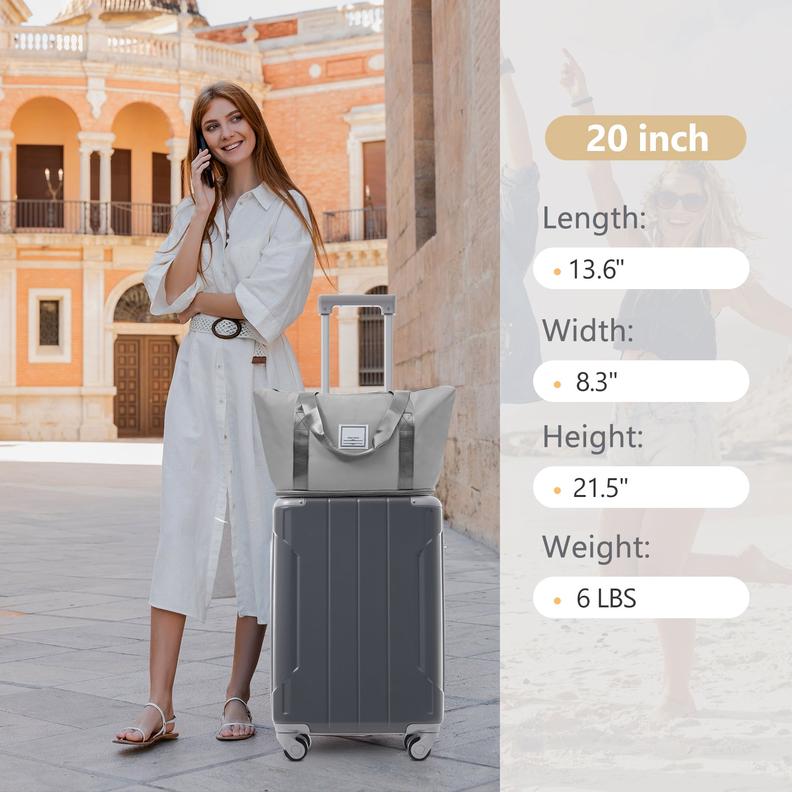 Start2Finish 20-inch carry-on hardshell ABS luggage set with spinner wheels, three-piece travel accessories collection.