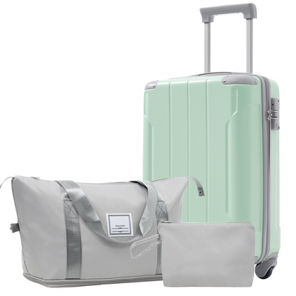 Start2Finish 20-inch carry-on hardshell ABS luggage set with spinner wheels for travel, includes three lightweight suitcases.