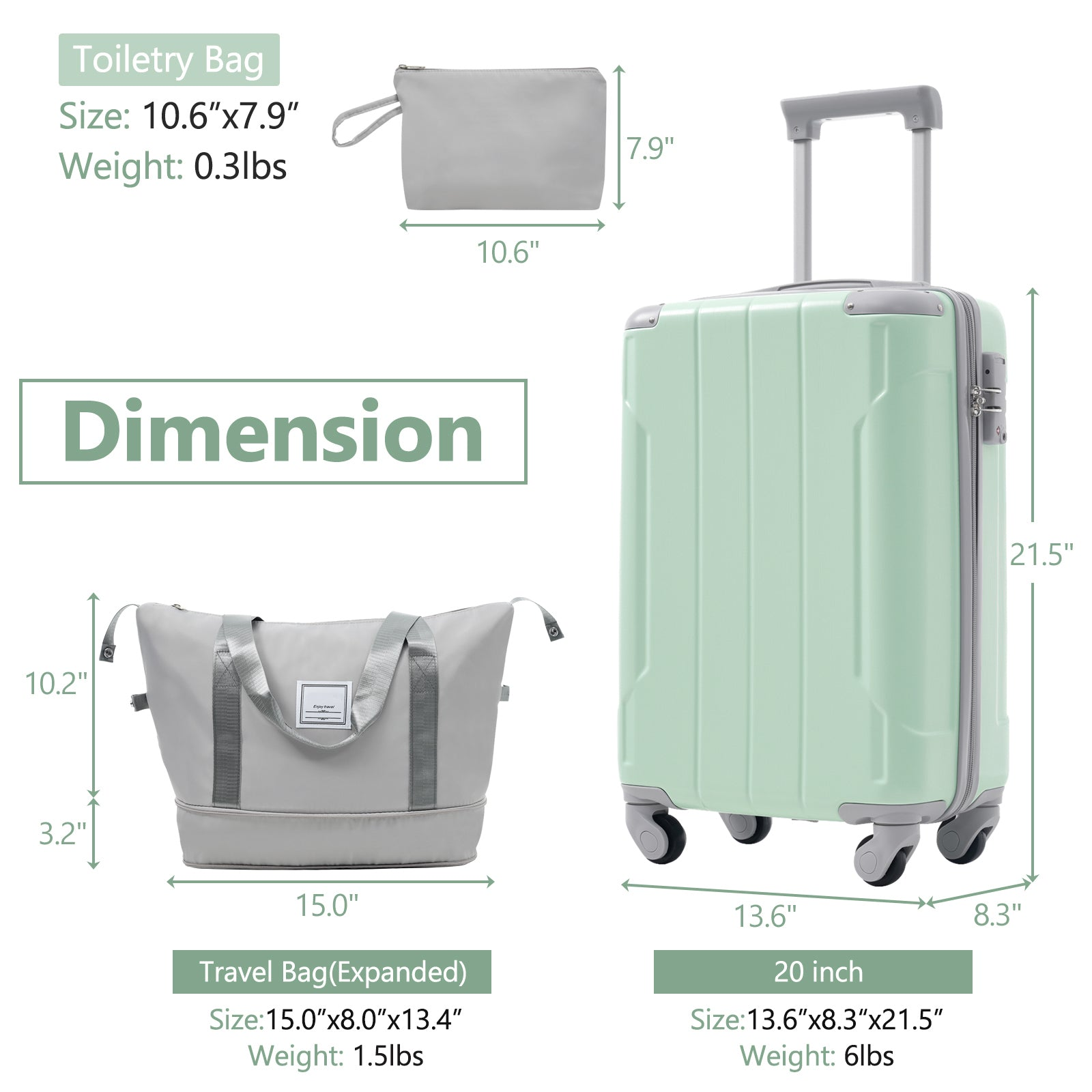 Start2Finish 20-inch carry-on hardshell ABS luggage set with spinner wheels, ideal for travel and durable accessories.