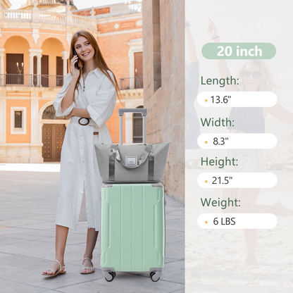Start2Finish 20-inch carry-on hardshell ABS luggage set with spinner wheels, three-piece travel accessories, black color.
