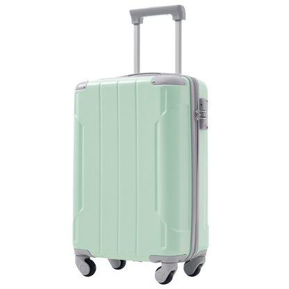 Start2Finish 20-inch carry-on hardshell ABS luggage set with spinner wheels, three-piece travel accessories.