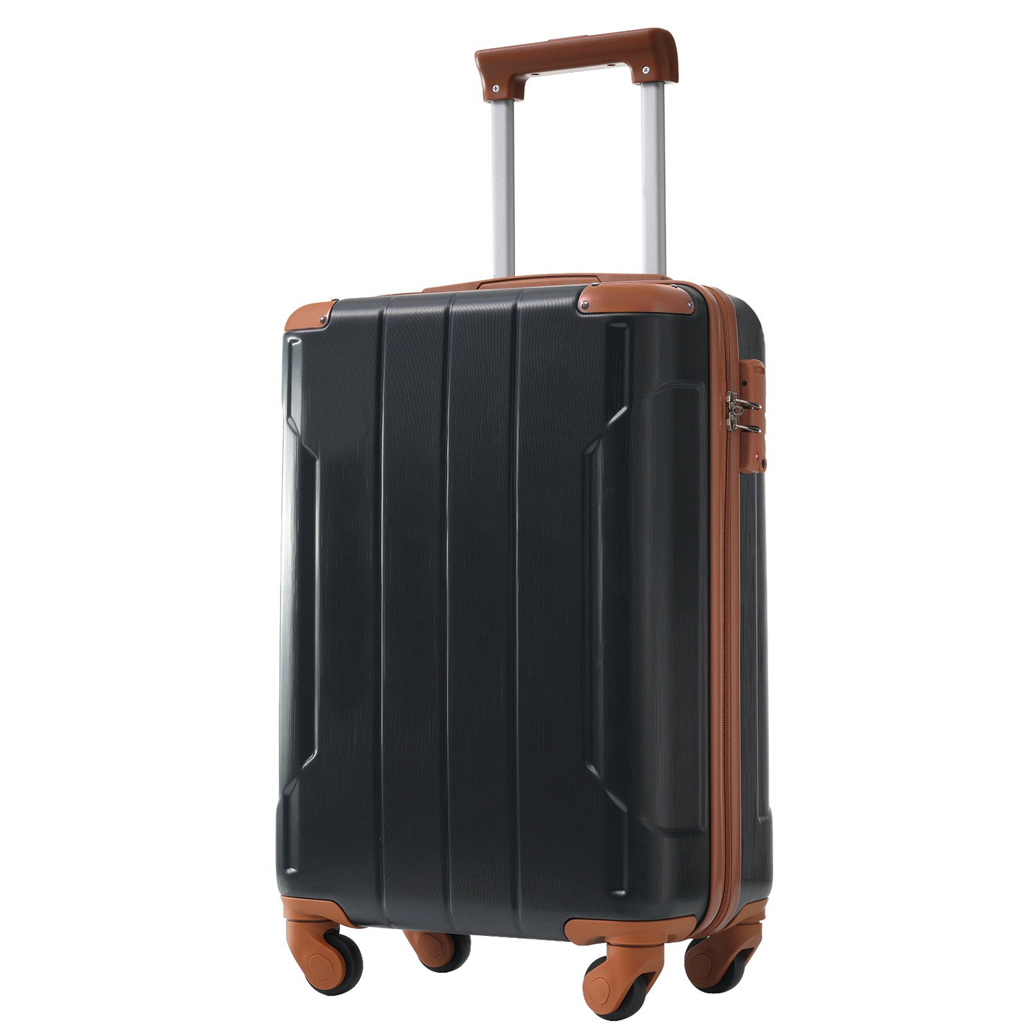Start2Finish 20-inch hardshell ABS carry-on luggage set with spinner wheels, featuring three matching suitcases for travel.