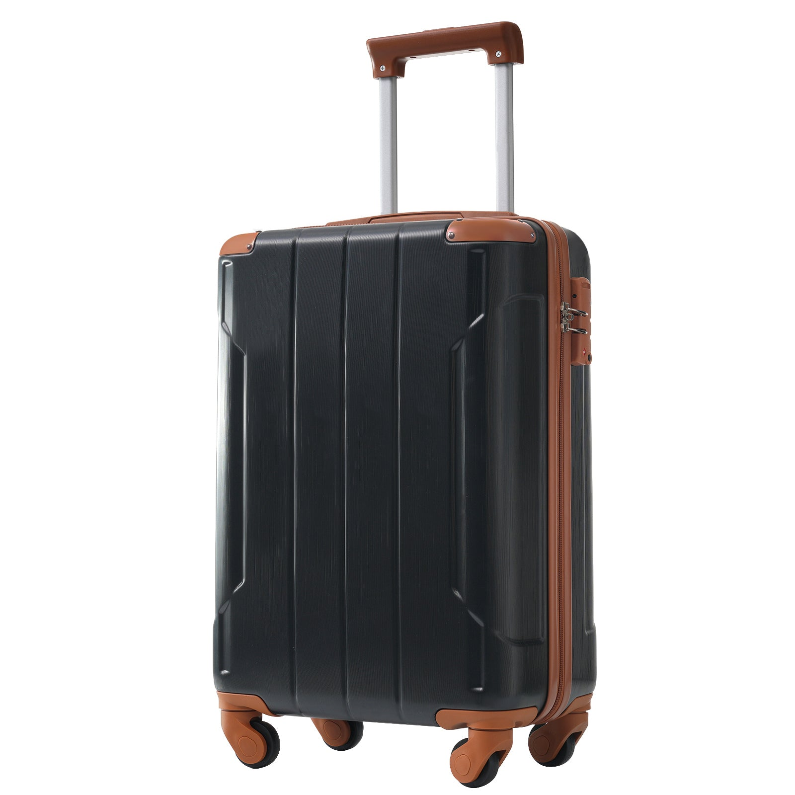 Start2Finish 20-inch hardshell ABS carry-on luggage set with spinner wheels, featuring three matching suitcases for travel.