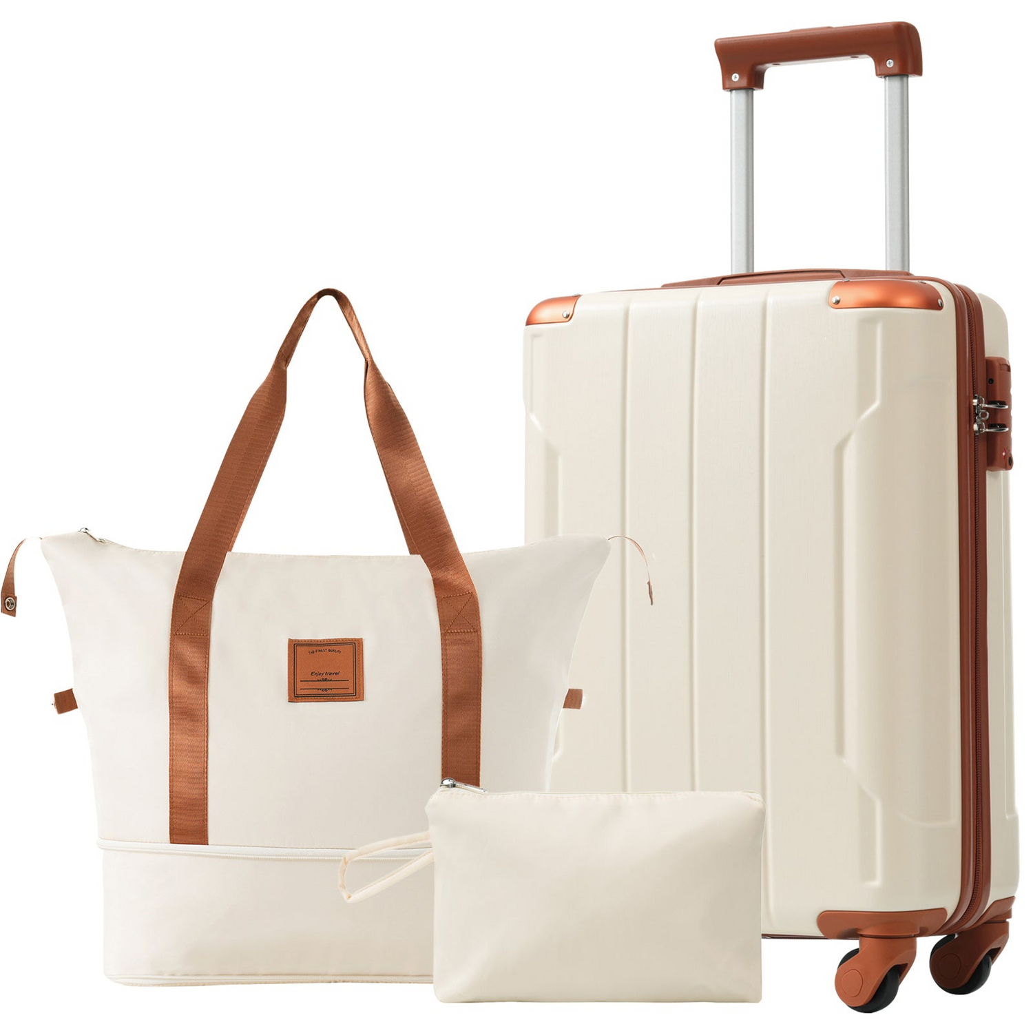 Start2Finish 20-inch carry-on hardshell ABS luggage set with spinner wheels, includes three lightweight travel suitcases.