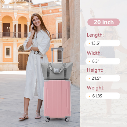 Start2Finish 20-inch carry-on hardshell ABS luggage set with spinner wheels, three-piece travel accessories.