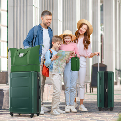 Start2Finish expandable spinner suitcase set with lightweight ABS design, TSA lock, and matching travel bags.