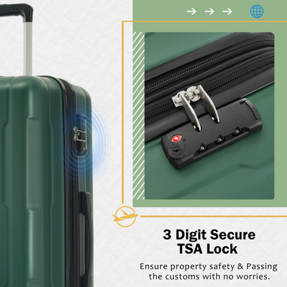 Lightweight Start2Finish expandable spinner suitcase with TSA lock and matching travel bags, featuring durable ABS material and four wheels.
