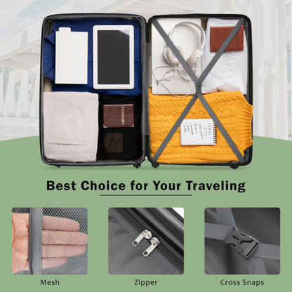 Start2Finish expandable spinner luggage set with lightweight ABS suitcases, TSA lock, and matching travel bags.